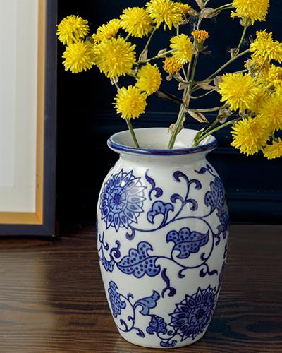 Cardiff Ваза Порцелан 9x9x14 см Син - Бял.