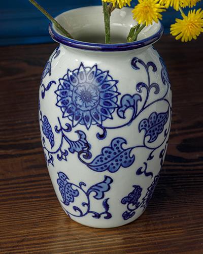 Cardiff Ваза Порцелан 9x9x14 см Син - Бял.