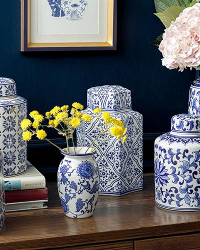 Cardiff Ваза Порцелан 9x9x14 см Син - Бял.