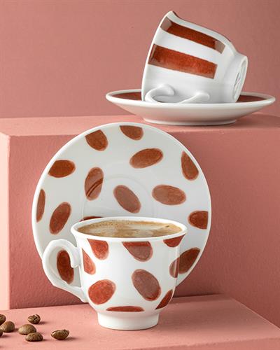 Carino Porcelain 4 Parça 2 Kişilik Coffee Cup Set 80 ml Claret Red
