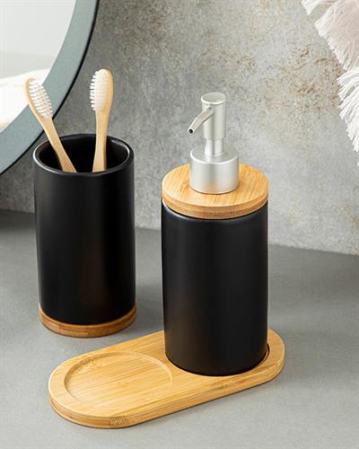 Carla Комплект За Баня 3 Бр., Черно, 8,5 X 8,5 X 13 Cm