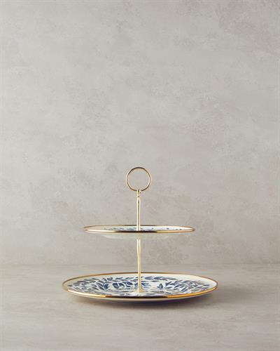 Carnival Floral Етажен Поднос За Сладки Емайлиран 21x29 см Бял - Морскосин