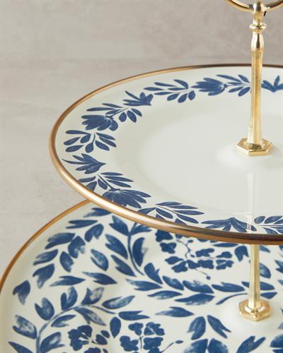 Carnival Floral Етажен Поднос За Сладки Емайлиран 21x29 см Бял - Морскосин