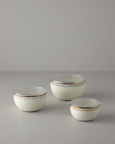 КУТИЯ ЗА СЪХРАНЕНИЕ Набор от 3 Емайлиран 12-14-16 cm Бяло-зелен