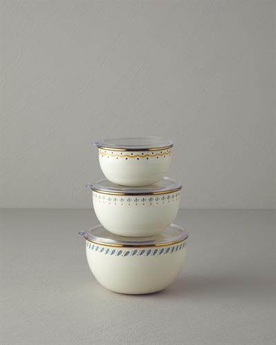 КУТИЯ ЗА СЪХРАНЕНИЕ Набор от 3 Емайлиран 12-14-16 cm Бяло-зелен