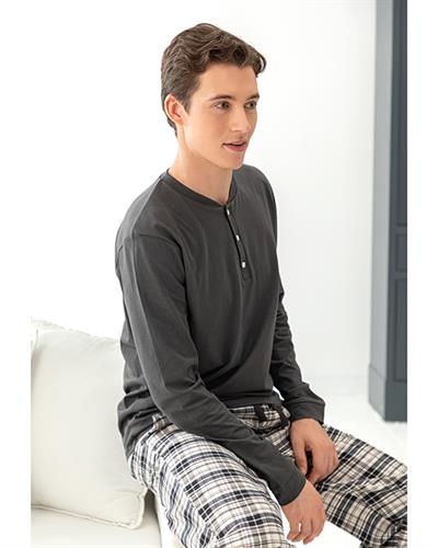 Casual Комплект Пижама Мъжки, Фланела, Антрацит, S