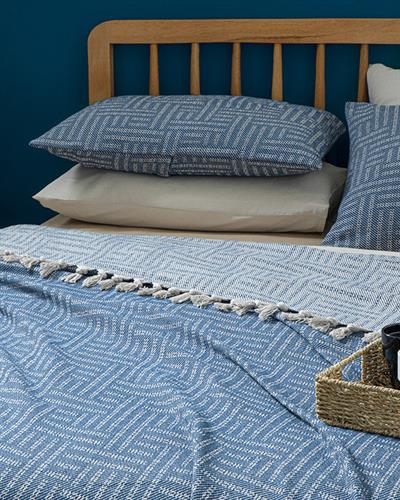 Check Lines Покривка За Легло К Двоен Размер, Тъкан, Тъмно Синьо, 240 X 260 Cm