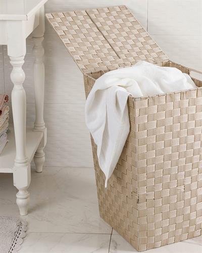 Checked Кош За Пране Полипропилен 36x36x55 см Бял - Бежов