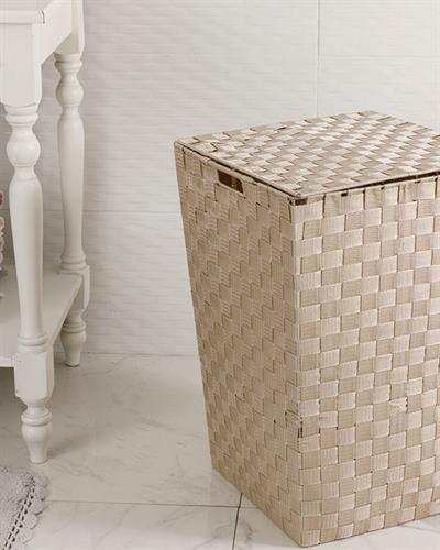 Checked Кош За Пране Полипропилен 36x36x55 см Бял - Бежов