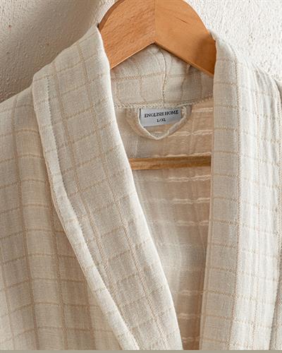 Checky Cottony checked Bathrobe L-XL Beige