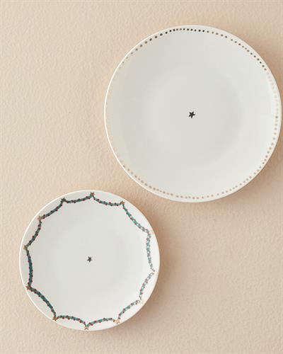 Чиния за Торта Костен Порцелан 20 cm Бяло-зелен