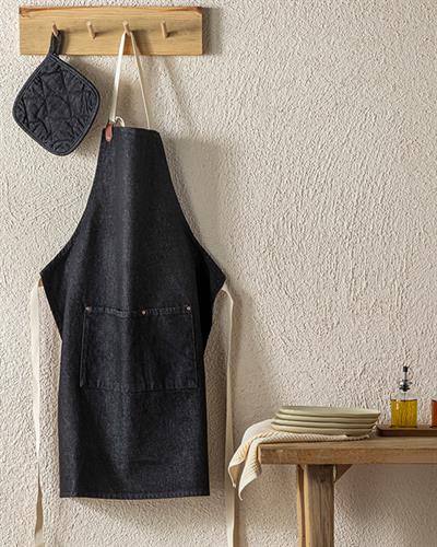 Chef’S Denim Кухненска Престилка Памучен, Черно, 0