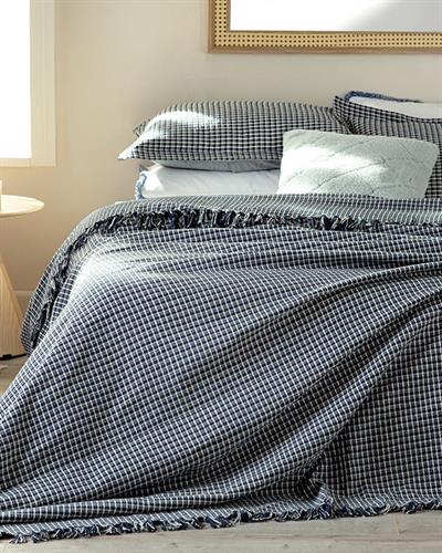 Chequer Покривка За Легло К Единичен Размер, Тъкан, Тъмно Синьо, 160 X 240 Cm