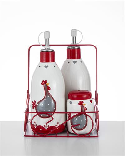 Chick Heart Съд За Олио Или Оцет Керамика 7x7x18.5 5x5x7.5 см Червен - Бял