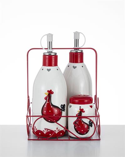 Chick Heart Съд За Олио Или Оцет Керамика 7x7x18.5 5x5x7.5 см Червен - Бял