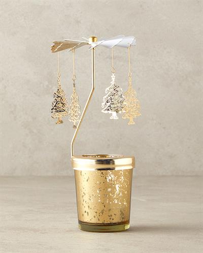 Christmas Tree Свещник Въртящ се Метал 8x8x16 cm Златен