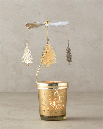 Christmas Tree Свещник Въртящ се Метал 8x8x16 cm Златен
