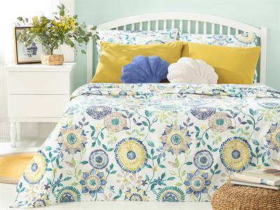 Chrysant Покривка Единичен Размер, Отпечатан, Синьо, 150 X 220 Cm