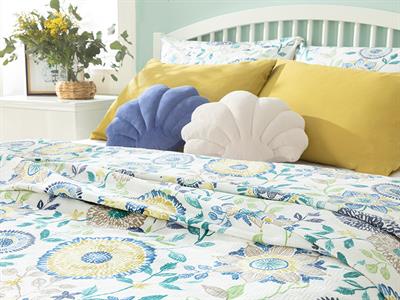 Chrysant Покривка Единичен Размер, Отпечатан, Синьо, 150 X 220 Cm