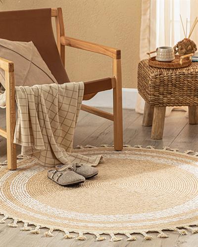 Circle Jute Decorative Jute Carpet 90 cm Natural - White