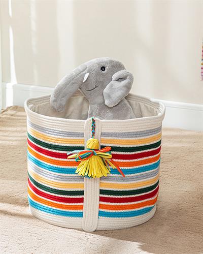 Çizgili Кошница За Играчки Плетена Кошница, Памучен, Многоцветен, 35 X 30 Cm