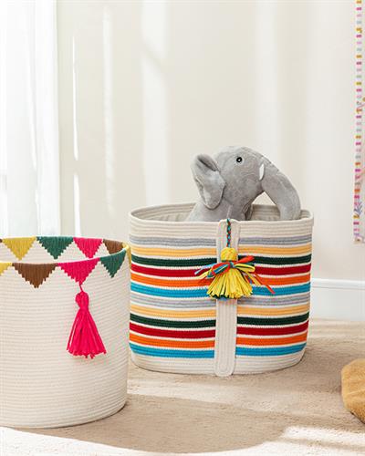 Çizgili Кошница За Играчки Плетена Кошница, Памучен, Многоцветен, 35 X 30 Cm