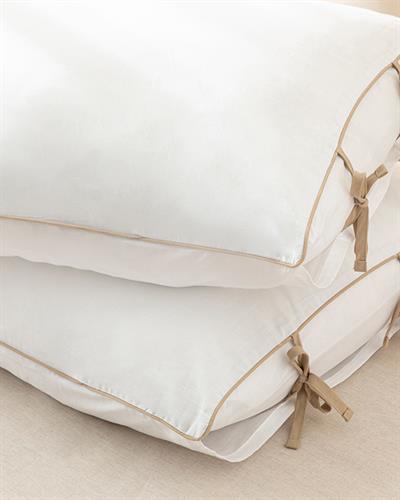 Classy Plain Калъфка За Възглавница 2 бр. Памучен с кант и връзки 50x70 см Бял - Бледокафяв