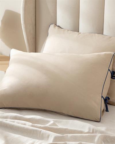 Classy Plain Калъфка За Възглавница 2 бр. Памучен с кант и връзки 50x70 см Бледокафяв - Нощно син.