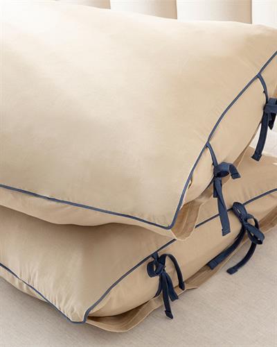 Classy Plain Калъфка За Възглавница 2 бр. Памучен с кант и връзки 50x70 см Бледокафяв - Нощно син.