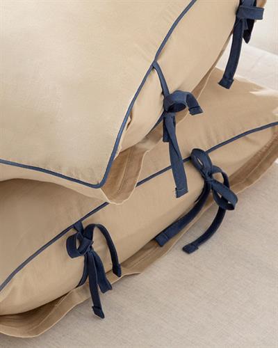 Classy Plain Калъфка За Възглавница 2 бр. Памучен с кант и връзки 50x70 см Бледокафяв - Нощно син.