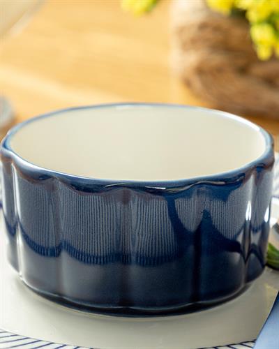 Clover Blue Porcelain Souffle Dish 8,5 cm White-Blue