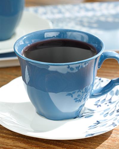 Clover Flower Комплект Чаени Чаши 4 Бр. За 2 Души, Порцелан, Бяло - Синьо, 180 Ml