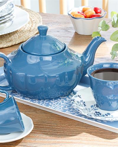 Clover Flower Комплект Чаени Чаши 4 Бр. За 2 Души, Порцелан, Бяло - Синьо, 180 Ml