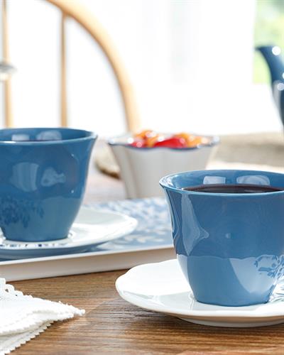 Clover Flower Комплект Чаени Чаши 4 Бр. За 2 Души, Порцелан, Бяло - Синьо, 180 Ml