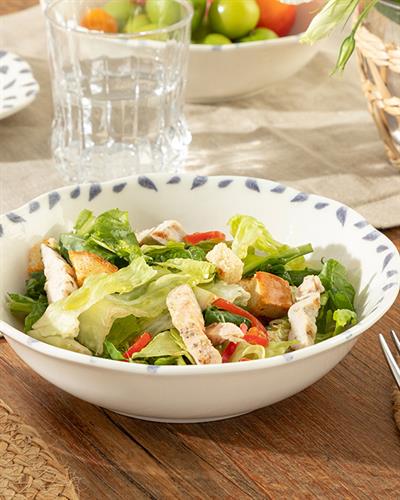 Clover Leaf Купа За Салата Порцелан, Бяло - Синьо, 20 Cm