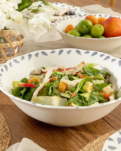 Clover Leaf Porcelain Salad Bowl 25 cm White-Blue