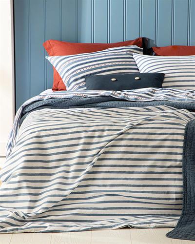 Coastline Комплект Спално Бель Единичен Размер, Памучен, Индиго, 160 X 220 Cm