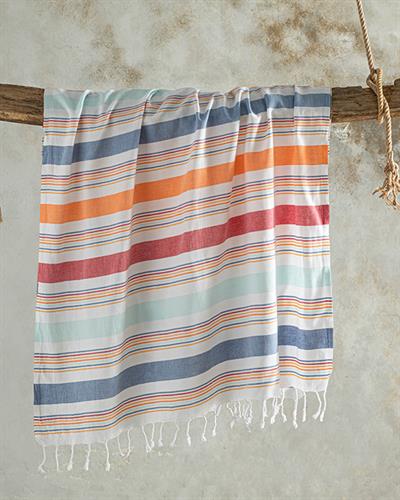 Colorful Пещемал на райе Памучен 90x150 cm Жълт - Син - Розов