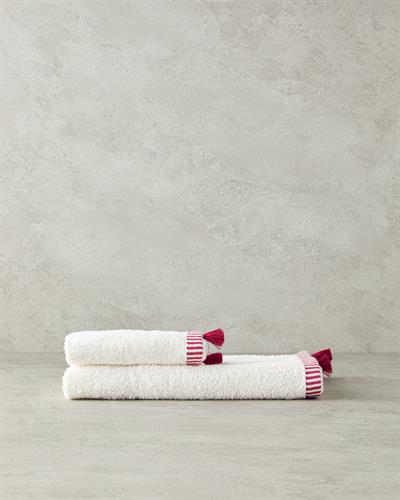 Colorful Lines Кърпа За Ръце С пискюли Памучен 30x45 см Екрю - Цикламен