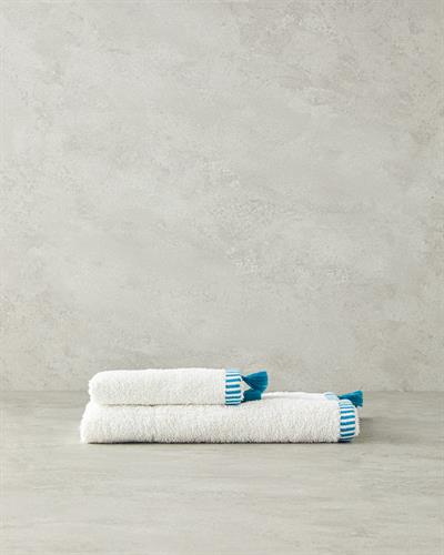 Colorful Lines Кърпа За Ръце С пискюли Памучен 30x45 см Екрю - Син