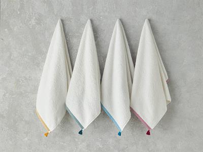 Colorful Lines Кърпа За Лице С пискюли Памучен 50x80 см Екрю - Цикламен