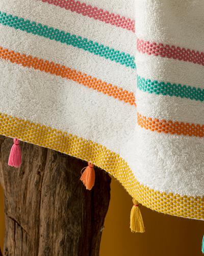 Colorful Striped Кърпа За Лице С пискюли Памучен 50x70 см Бял