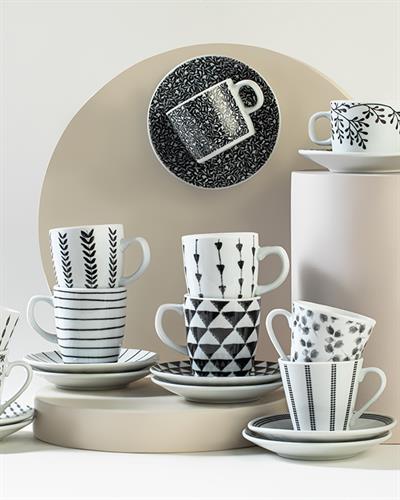 Comb Porcelain 4 Parça 2 Kişilik Coffee Cup Set 80 ml Black