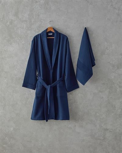 Como Комплект Халат За Баня Одеяло пике Микропамук L-XL Морскосин
