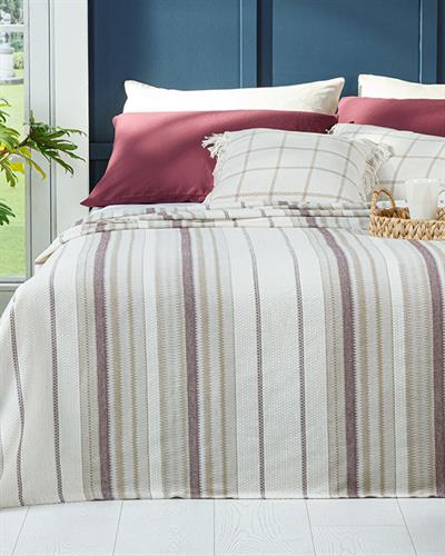 Contemporary Покривка Двоен Размер, Боядисана Нишка, Бежово-Бордовочервено, 200 X 220 Cm