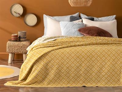 Cool Diamonds Cotton Double Blanket 200x220 cm Mustard