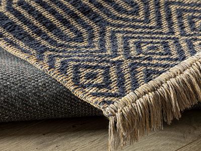 Cool Geometric Chenille-Jute Carpet 200X300 Dark Blue