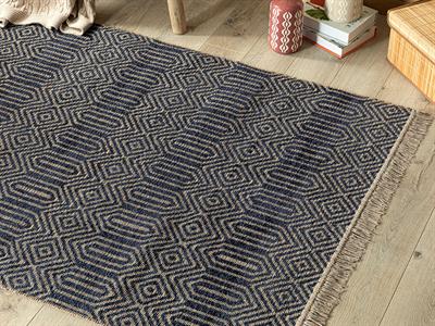 Cool Geometric Chenille-Jute Carpet 200X300 Dark Blue