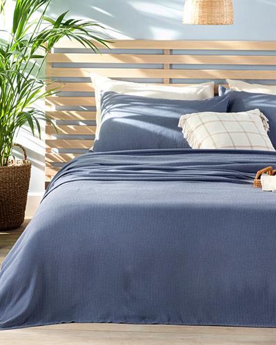 Cool Stripe Комплект Пике Единичен Размер, Soft Touch, Тъмно Синьо, 150 X 220 Cm