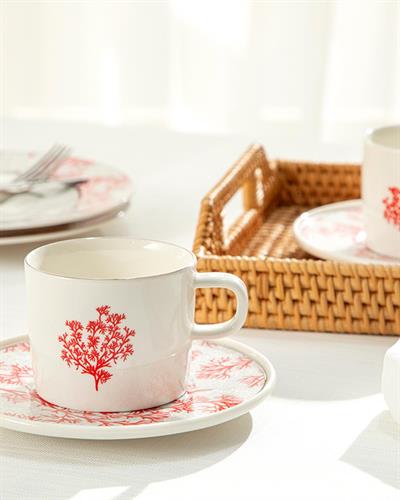 Coral Reef Комплект Чаени Чаши 4 Бр. За 2 Души, Bone Порцелан, Сиво-Червено, 200 Ml